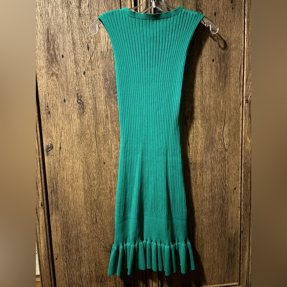 NWOT Women’s sleeveless knit ruffle hem dress in Kelly/emerald green, size large - Picture 9 of 11